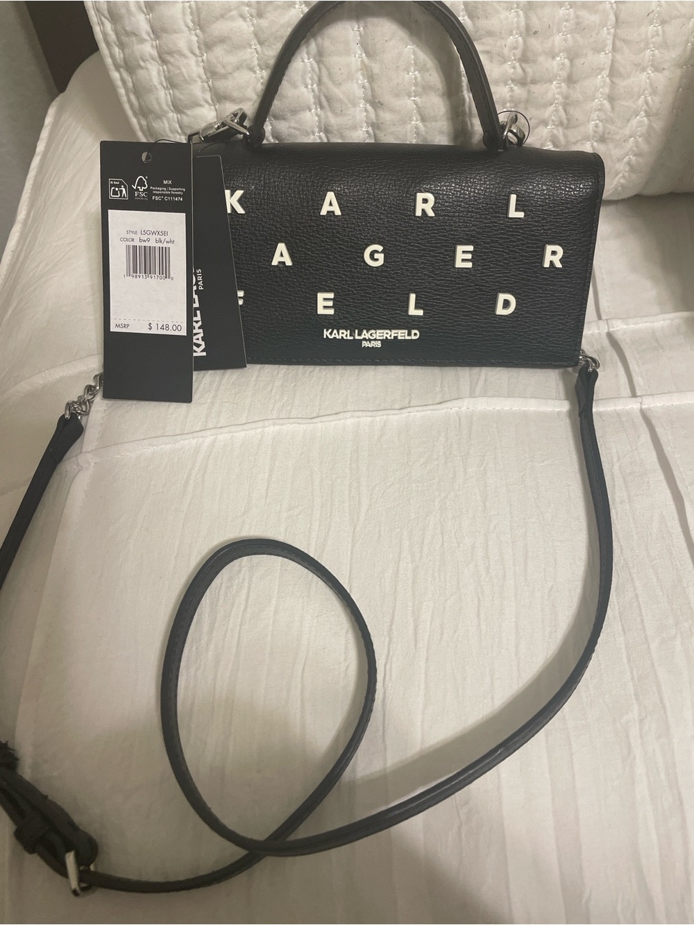 Karl Lagerfeld Black Pebbled Logo Crossbody Bag